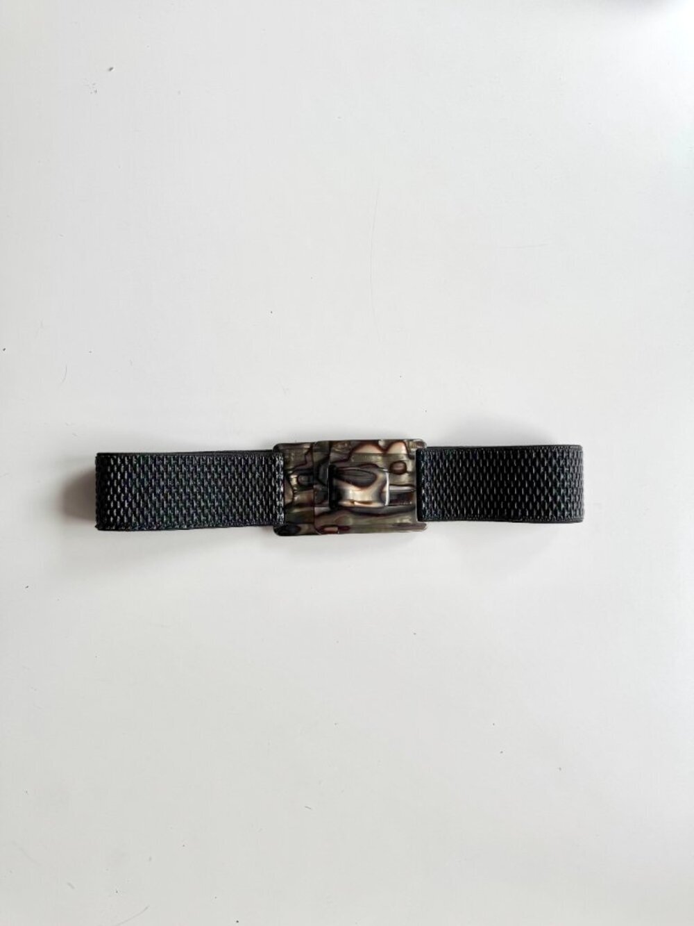 SUZI ROHER Black Abalone Acrylic Coated Quilted Elastic Stretch Belt, Size M+